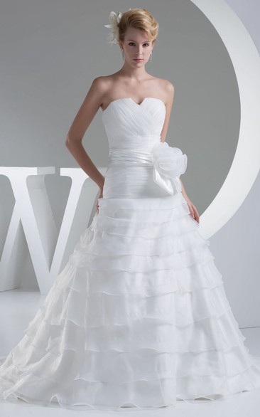 Strapless Criss-Cross Notched A-Line Dress With Tiers and Corset Back