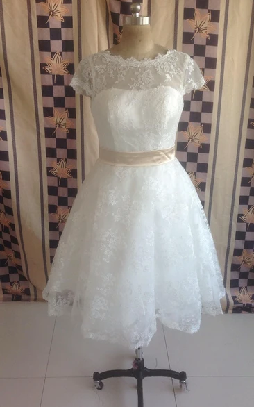 High Quality Jewel Neck Short Sleeve Vintage Lace Wedding Dresses