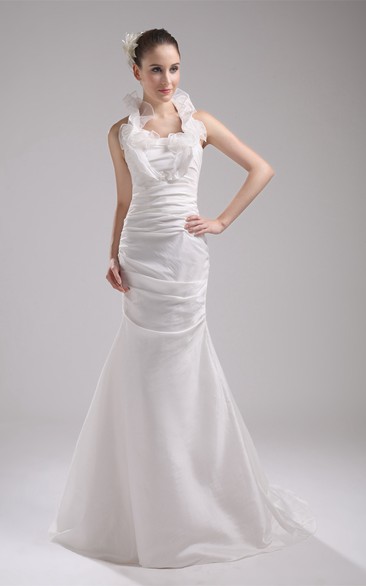 Sleeveless Mermaid Ruched Dress With Ruffled Neckline