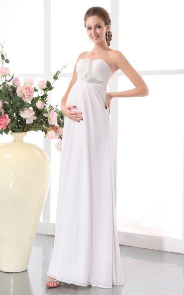 Floral Sweetheart Chiffon Empire Wedding Dress With Pleating