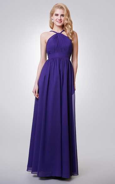 Halter A-line Long Chiffon Dress With Key-hole