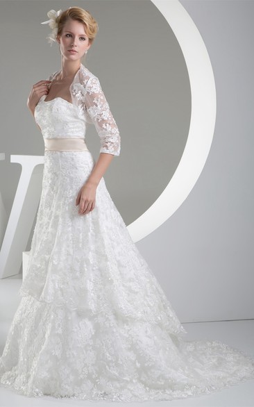 Sleeveless A-Line Lace Sweep Train and Dress With Bolero