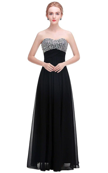 A-line Sweetheart Chiffon Gown with Sequined Bodice