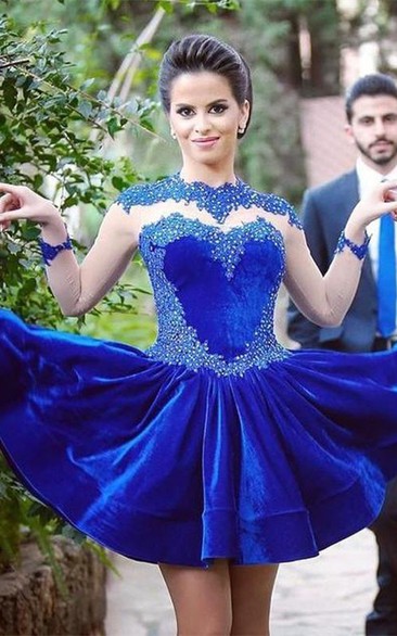 Delicate Long Sleeve Royal Blue Short Homecoming Dress Appliques