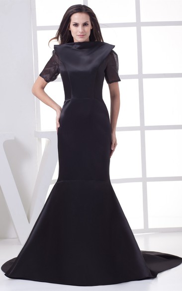 Half-Sleeve Mermaid Satin Keyhole Back and Dress With Court Train