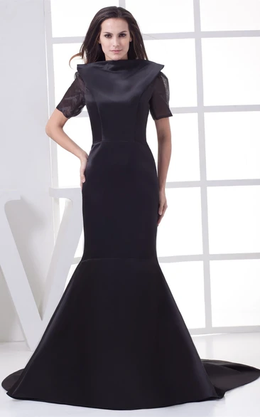 Half-Sleeve Mermaid Satin Keyhole Back and Dress With Court Train