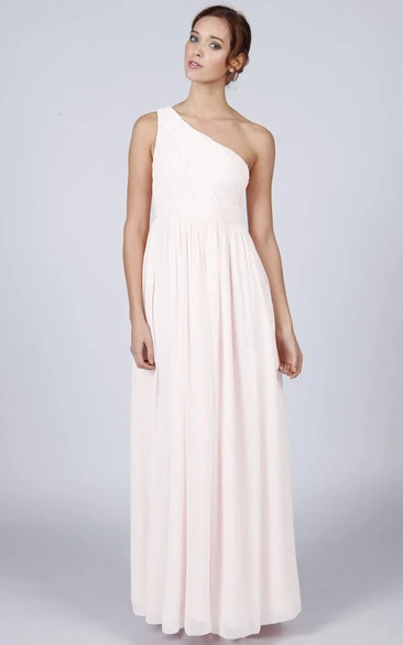 One Shoulder A-line Pleated Chiffon Floor Length Dress Ivory