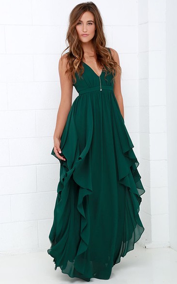 Sleeveless Chiffon Stylish Dress With Ruffles