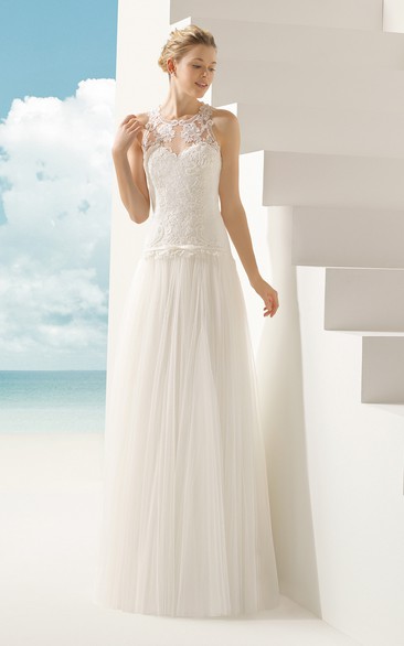 Sleeveless Tulle Dress With Illusion Low-V Back And Neck