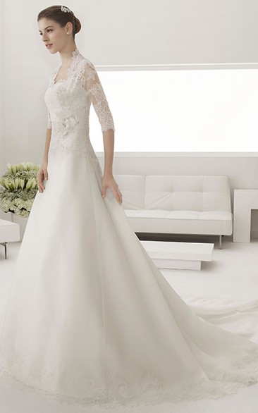 Sweetheart A-line Tulle Wedding Gown With Lace Top And Removable Jacket