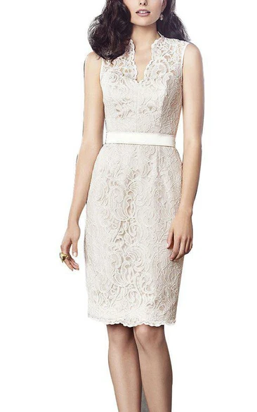 Sleeveless Sheath Lace Knee-length Dress