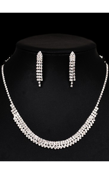 Classic Bridal and Cocktail Party Rhinestone Necklace and Earrings Jewelry Set