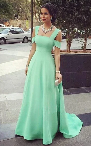 A-line Floor-length Square Backless Satin Dress