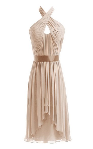 Sleeveless Short Chiffon Dress With Crisscross Neck