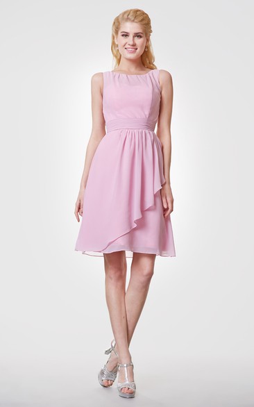 Bateau Neck A-line Chiffon Short Dress With Side Draping