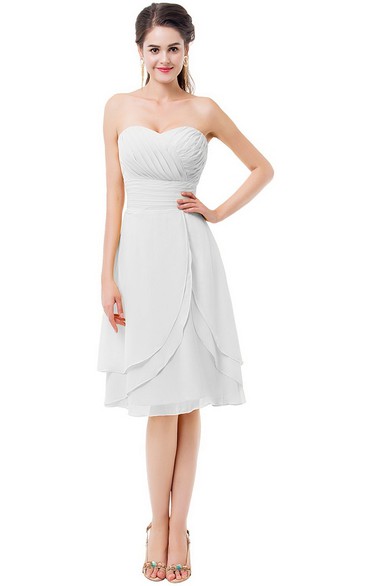 Sweetheart Asymmetrical Ruched Knee-length Layered Chiffon Dress