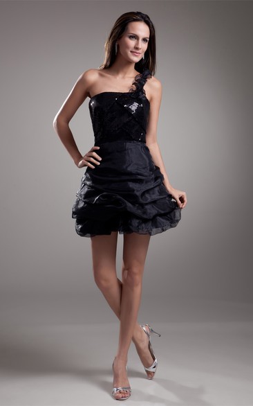 Single-Strap Mini A-Line Pick-Up Dress With Sequined Top