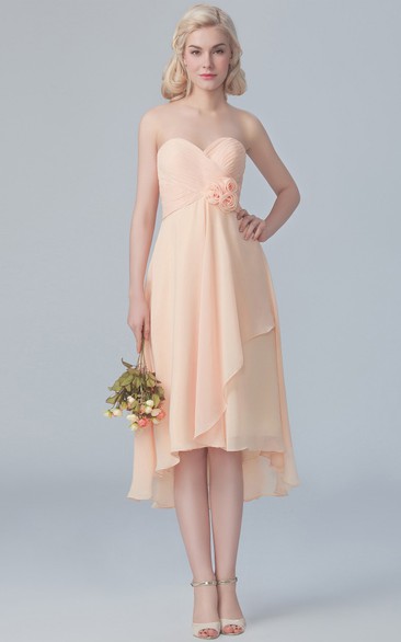 Short Chiffon Side Drap High-Low Dress With Flowers