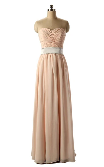 Strapless Long Chiffon Gown With Knot Detail