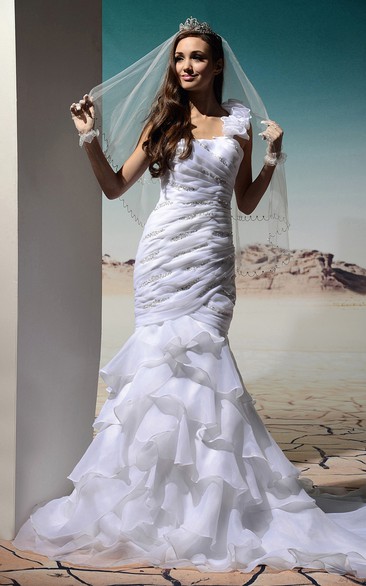 Sleeveless Ruffled Siren Dress With Ruched Bodice