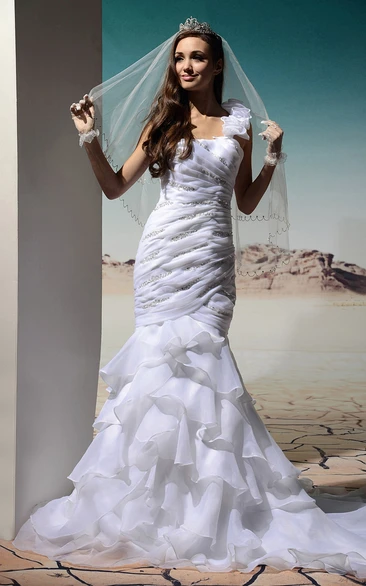 Sleeveless Ruffled Siren Dress With Ruched Bodice
