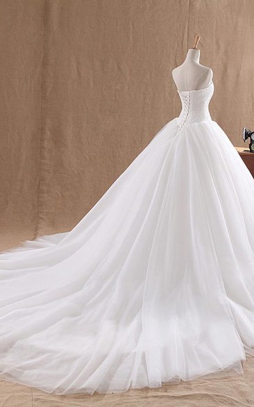 Ball Gown Sweetheart Sleeveless Tulle Lace Organza Dress