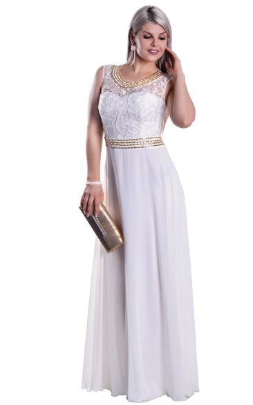 Empire Scoop Sleeveless Empire Chiffon Lace Illusion Dress