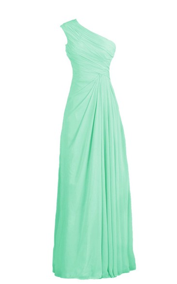 Elegant One-shoulder Side-drappping Chiffon A-line Gown