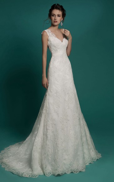 Mermaid Floor-Length V-Neck Sleeveless Illusion Lace Dress