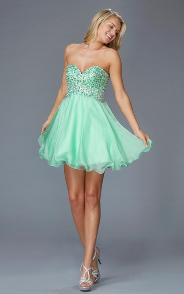 A-Line Mini Sweetheart Sleeveless Backless Dress With Beading