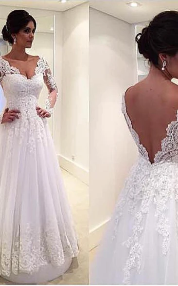 Newest Long Sleeve Tulle Lace Wedding Dress Court Train