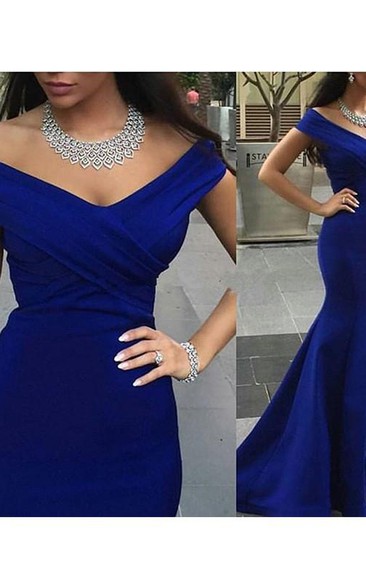 Mermaid Off-the-Shoulder Sleeveless Satin Sweep Train Dresses