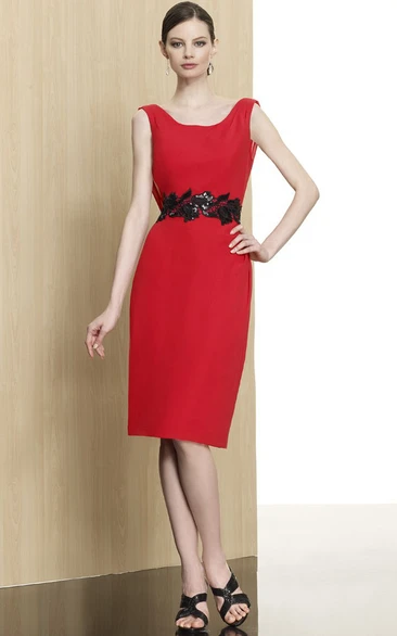 Mini Pencil Appliqued Scoop Neck Sleeveless Jersey Formal Dress