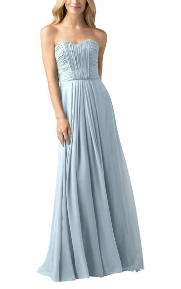 Chiffon Ruched Bodice Long Dress with Pleats