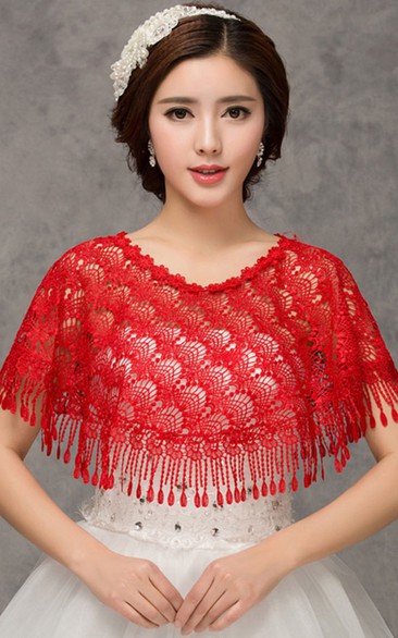 New High-end Lace Red Word Collar Shoulder Cape Shawl