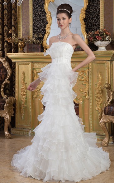 Strapless Floor-Length Ruffled Tiers and Gown With Beading