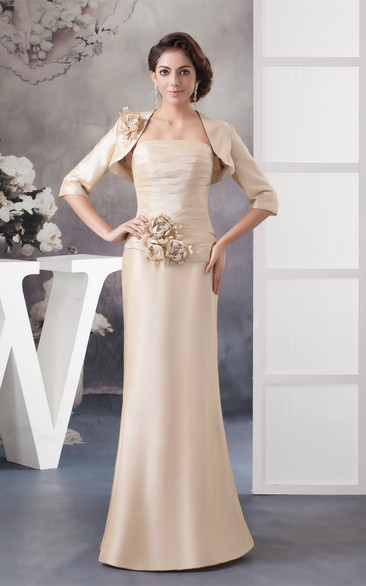 Sleeveless Sheath Ruched Bolero and Dress With Flower