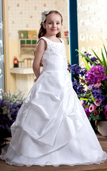 Lovely Sleeveless Appliqued Flower Girl Dress With Corset Back