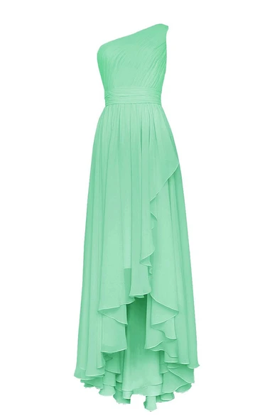 Asymmetrical One-shoulder Pleated A-line Dress With Ruched Band