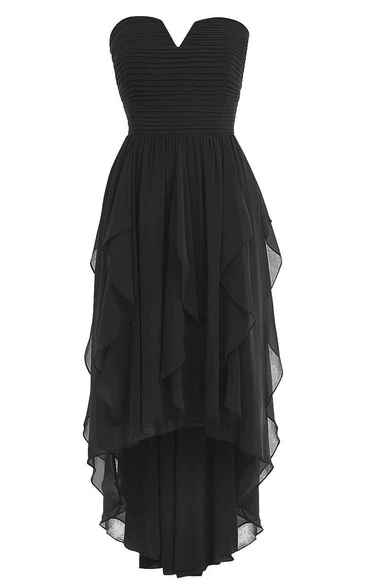 V-cut Asymmetrical Chiffon Dress With Ruffles