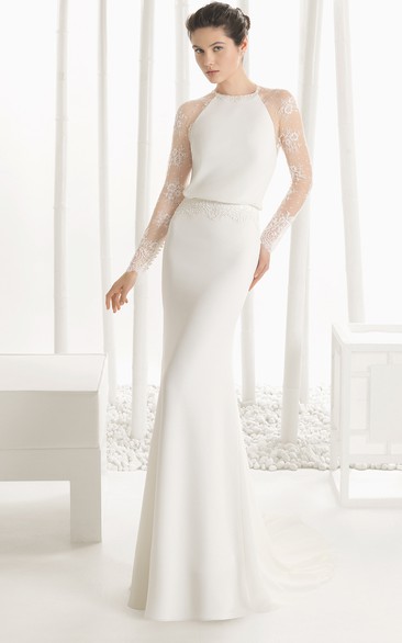 Long-Sleeved Jewel-Neck Style Dress With Illusion Back