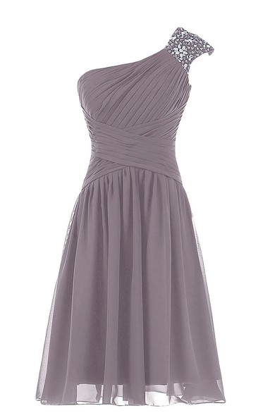 One-shoulder Chiffon Dress With Sparkling Beading