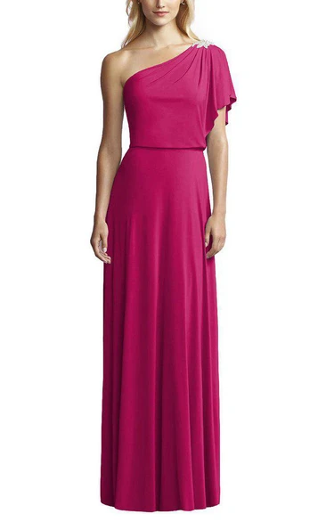 One Shoulder Bat Sleeve Long Bridesmaid Dress