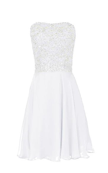 Strapless Sequined Bodice Short Layered Chiffon Dress