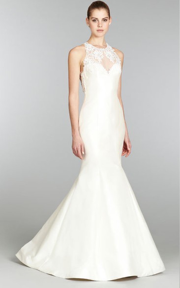 Delicate Illusion Jewel Neck Mermaid Gown With Lace Appliques