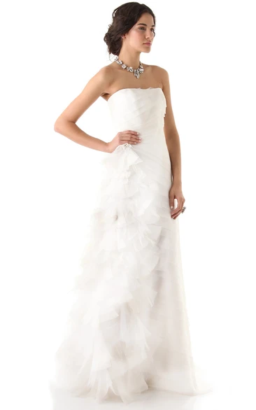 Long Strapless Ruffled A-line Organza Dress With Ruffles