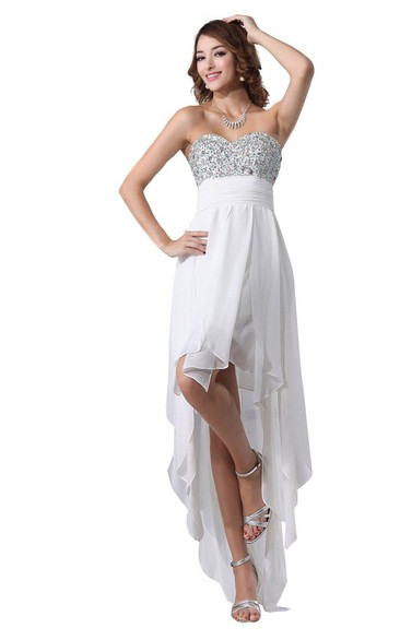 Sweetheart A-line High-low Chiffon Dress With Beadings