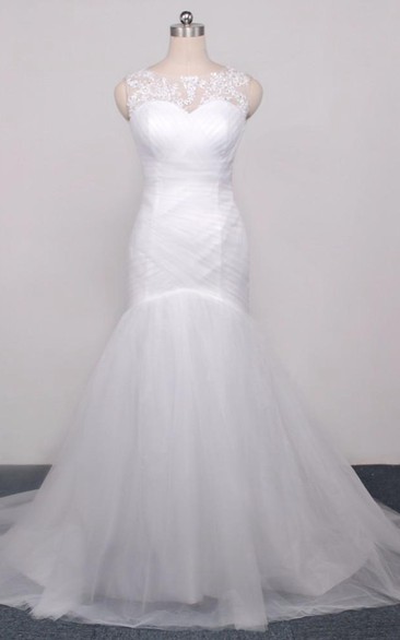 Trumpet Sweetheart Sleeveless Cap Tulle Lace Organza Dress