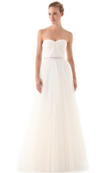 Long Sweetheart A-line Organza Dress With Beaded Belt