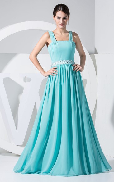 Strapped Maxi Chiffon Jeweled Waist and Gown With Pleats